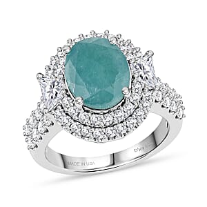 D'Joy Grandidierite, Moissanite Ring in Rhodium Over Sterling Silver (Size 10.0) (Del in 7-10 days) 4.06 ctw