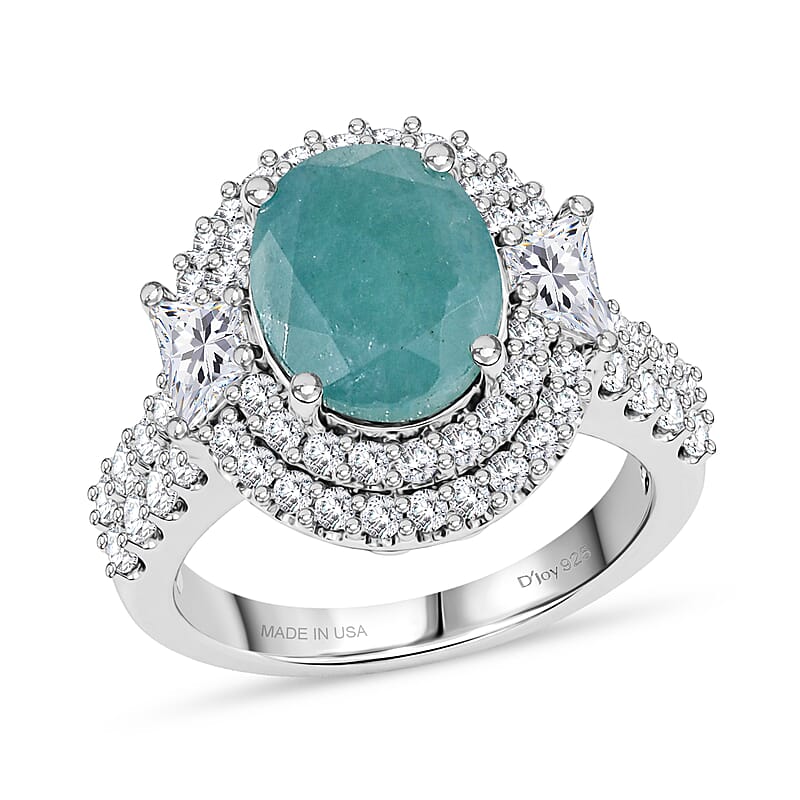 D'Joy Premium Grandidierite and Moissanite 4.20 ctw Ring in Rhodium Over Sterling Silver (Size 10.0)