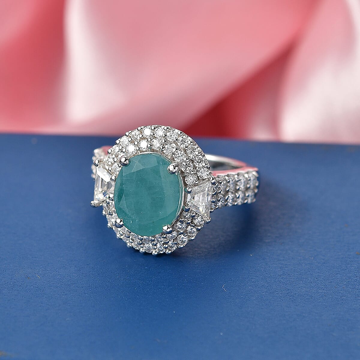 D'Joy Grandidierite, Moissanite Ring in Rhodium Over Sterling Silver (Size 10.0) (Del in 7-10 days) 4.06 ctw image number 1