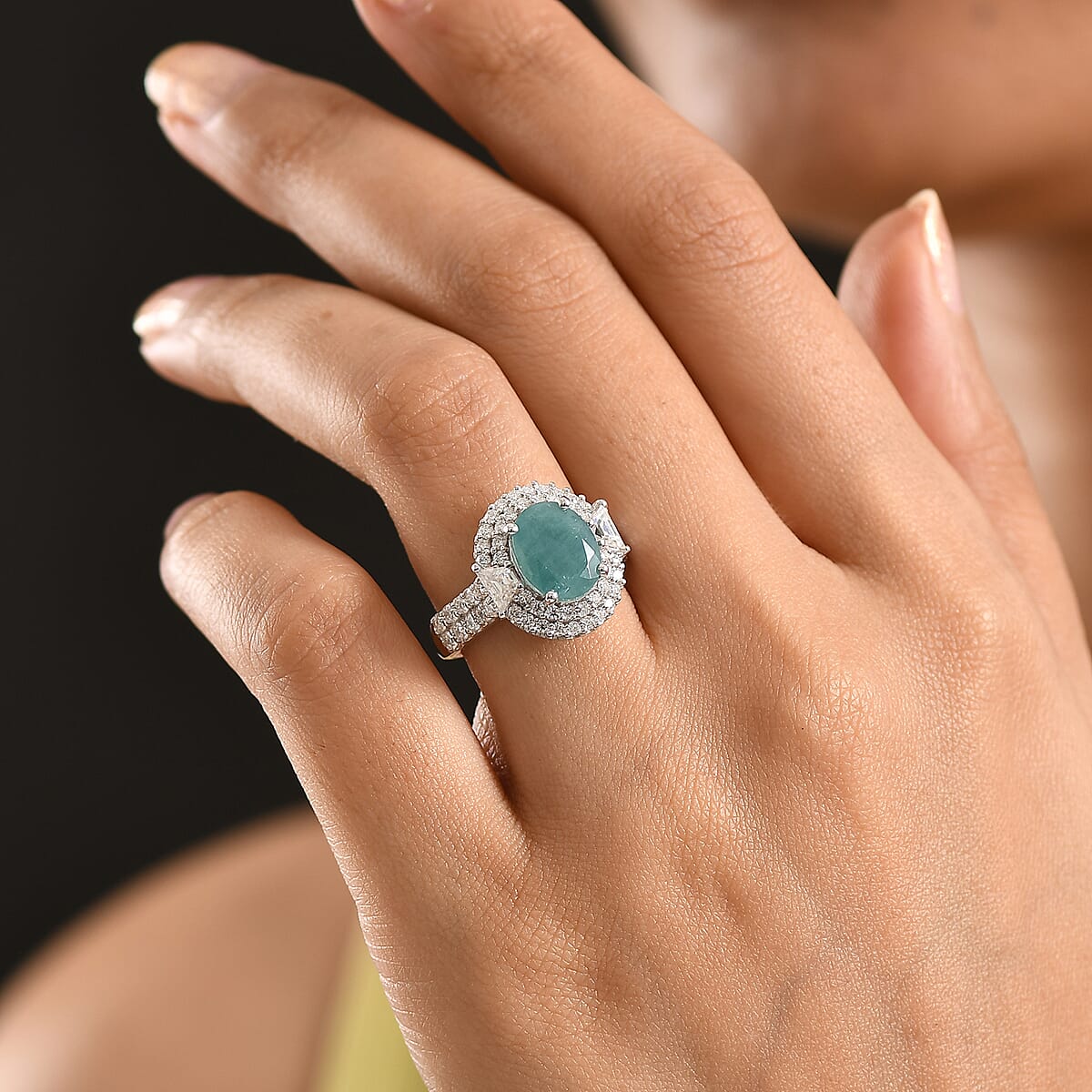 D'Joy Grandidierite, Moissanite Ring in Rhodium Over Sterling Silver (Size 10.0) (Del in 7-10 days) 4.06 ctw image number 2