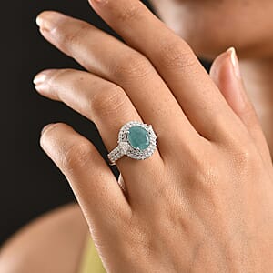 D'Joy Grandidierite, Moissanite Ring in Rhodium Over Sterling Silver (Size 10.0) (Del in 7-10 days) 4.06 ctw