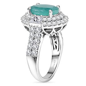 D'Joy Grandidierite, Moissanite Ring in Rhodium Over Sterling Silver (Size 10.0) (Del in 7-10 days) 4.06 ctw