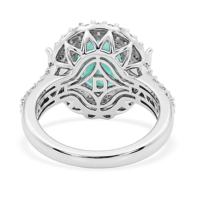 D'Joy Premium Grandidierite and Moissanite 4.20 ctw Ring in Rhodium Over Sterling Silver (Size 10.0)