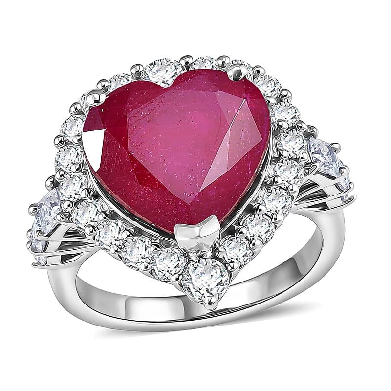 D'Joy Premium Niassa Ruby (FF) and Moissanite 9.50 ctw Ring in Rhodium Over Sterling Silver (Size 6.0)