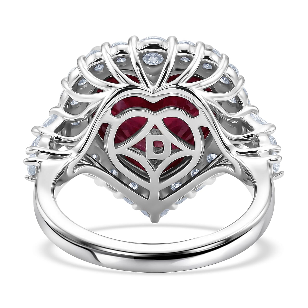 D'Joy Premium Niassa Ruby (FF) and Moissanite 9.50 ctw Ring in Rhodium Over Sterling Silver (Size 6.0)