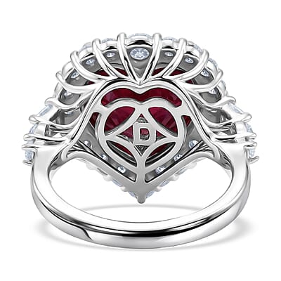 D'Joy Premium Niassa Ruby (FF) and Moissanite 9.50 ctw Ring in Rhodium Over Sterling Silver (Size 6.0)