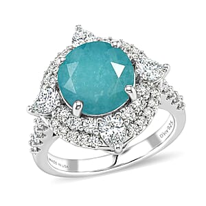 D'Joy Grandidierite,  Moissanite Fancy Ring in Rhodium Over Sterling Silver (Size 10.0) (Del. in 7-10 days) 4.46 ctw