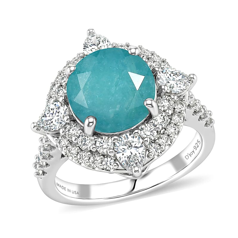 D'Joy Premium Grandidierite and Moissanite 4.40 ctw Ring in Rhodium Over Sterling Silver (Size 10.0)