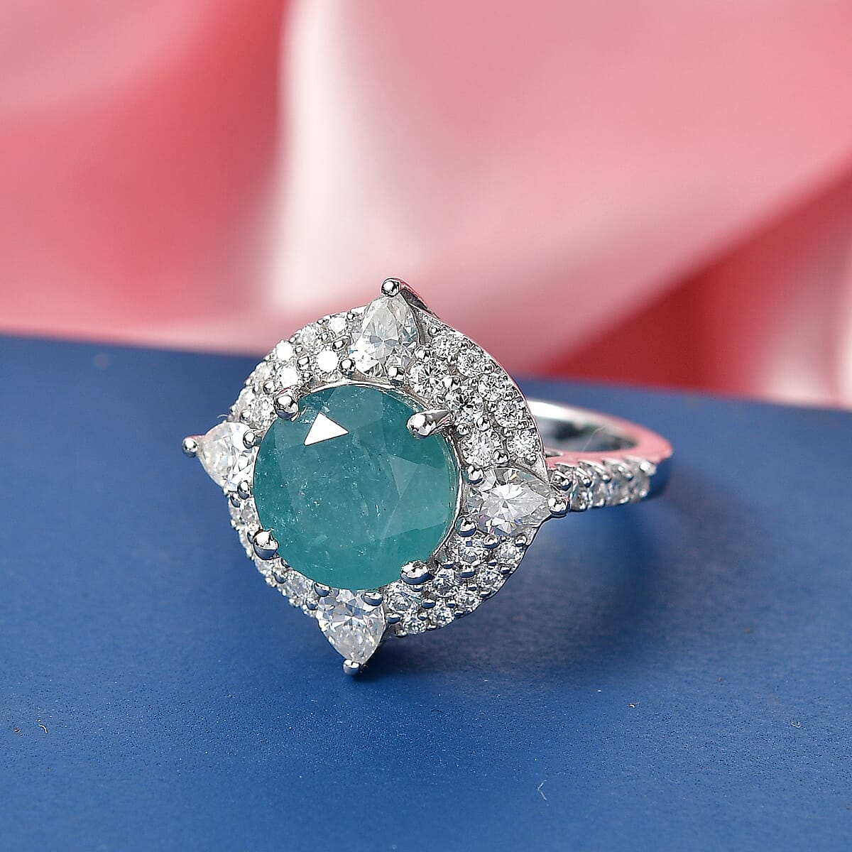 D'Joy Grandidierite,  Moissanite Fancy Ring in Rhodium Over Sterling Silver (Size 10.0) (Del. in 7-10 days) 4.46 ctw image number 1