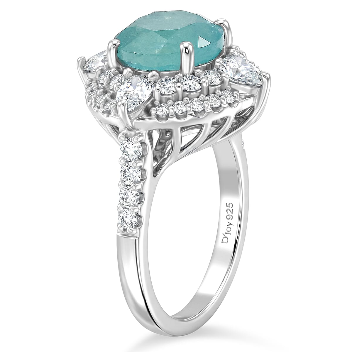 D'Joy Grandidierite,  Moissanite Fancy Ring in Rhodium Over Sterling Silver (Size 10.0) (Del. in 7-10 days) 4.46 ctw image number 3