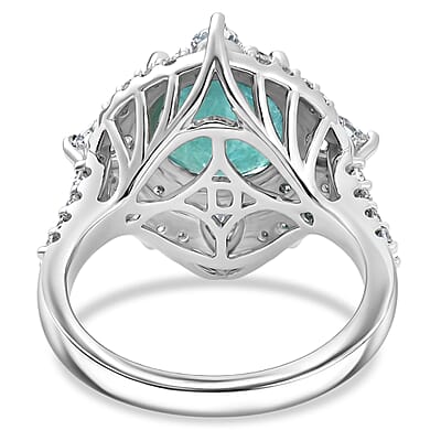 D'Joy Premium Grandidierite and Moissanite 4.40 ctw Ring in Rhodium Over Sterling Silver (Size 10.0)
