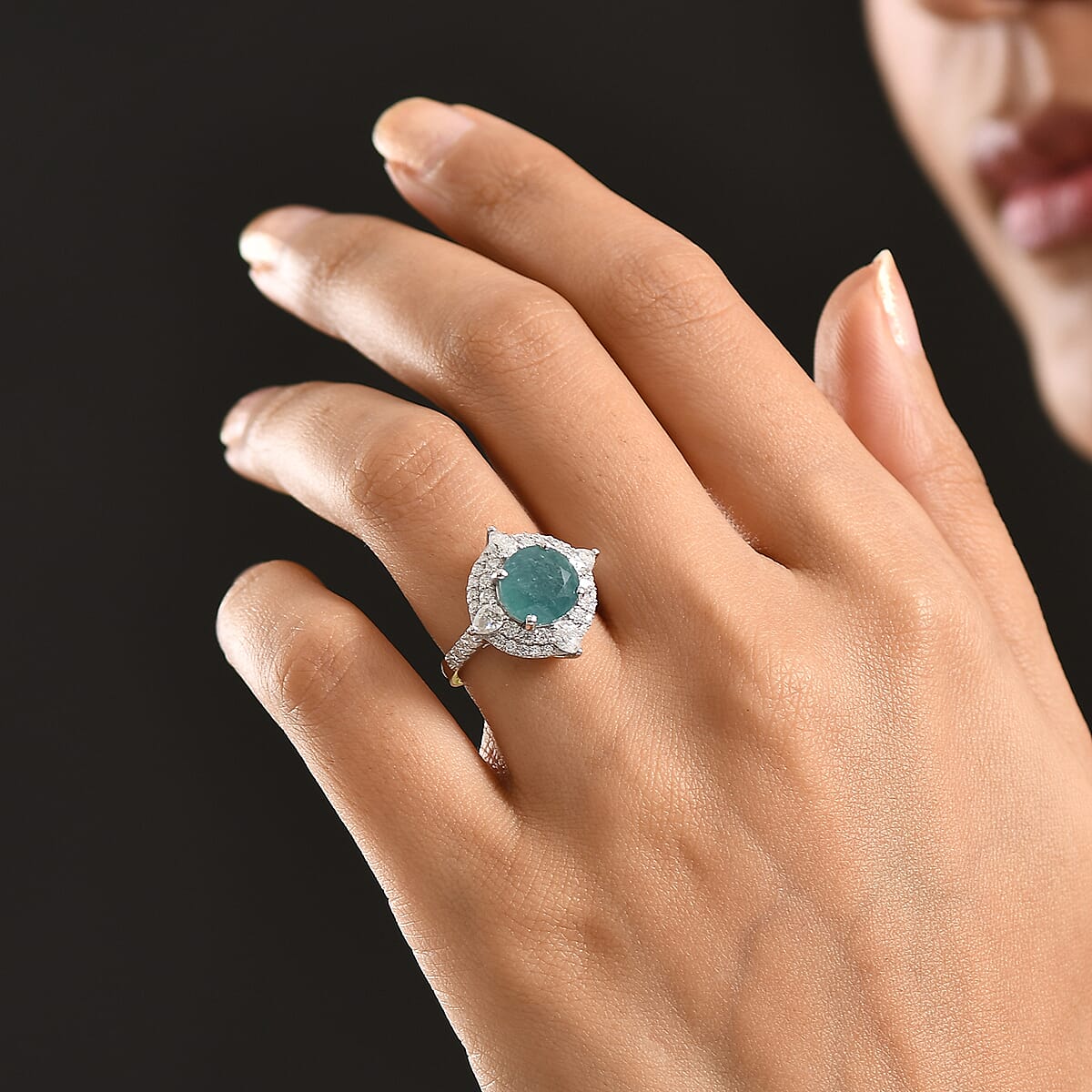 D'Joy Grandidierite,  Moissanite Fancy Ring in Rhodium Over Sterling Silver (Size 10.0) (Del. in 7-10 days) 4.46 ctw image number 2