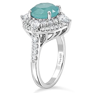 D'Joy Grandidierite,  Moissanite Fancy Ring in Rhodium Over Sterling Silver (Size 10.0) (Del. in 7-10 days) 4.46 ctw