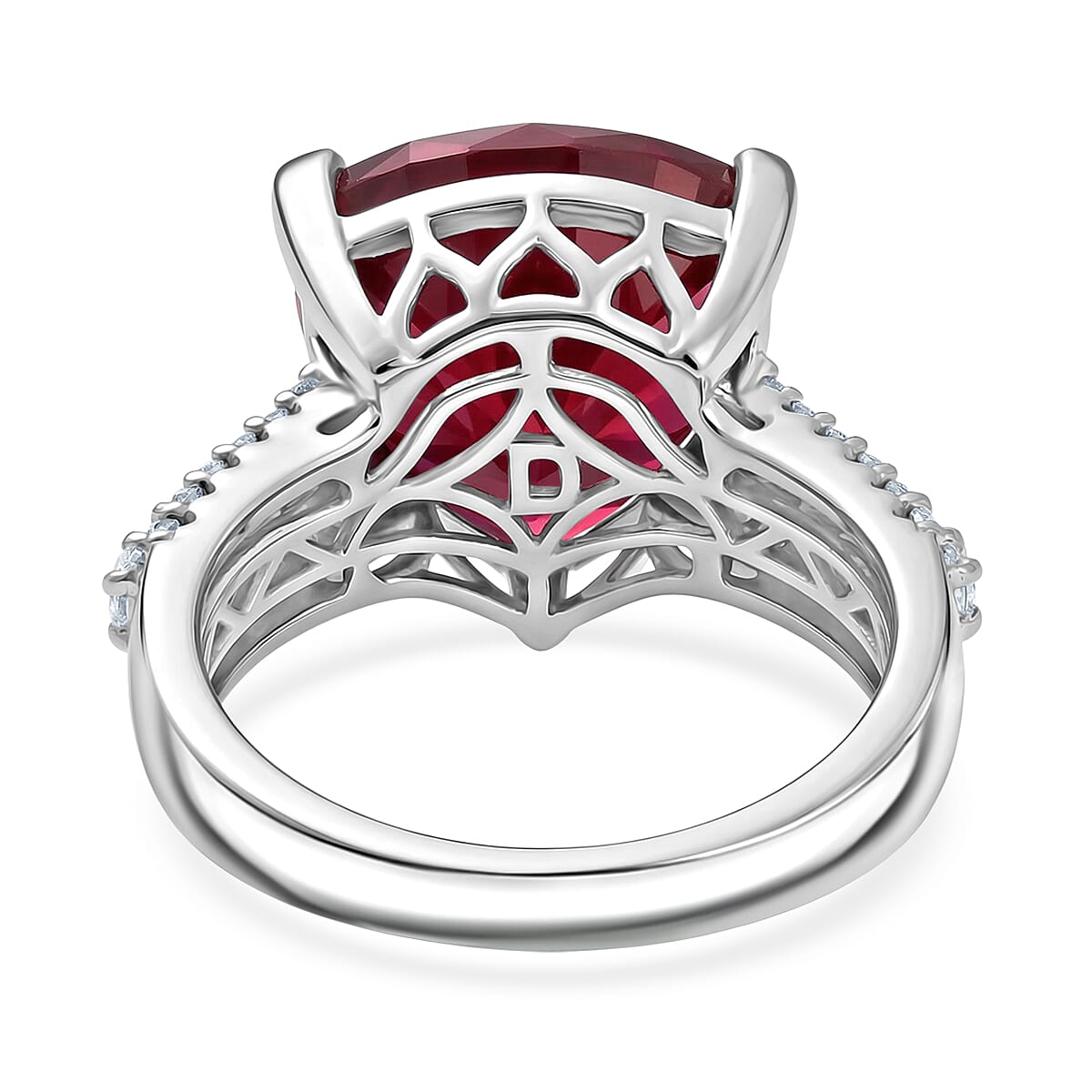 Certified & Appraised D'Joy Niassa Ruby (FF), Moissanite Ring in Rhodium Over Sterling Silver (Size 10.0) 9.44 ctw image number 4