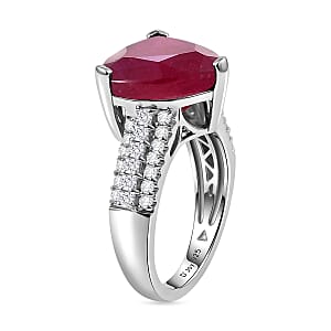 Certified & Appraised D'Joy Niassa Ruby (FF) and Moissanite 9.44 ctw Ring in Rhodium Over Sterling Silver (Size 8.0)