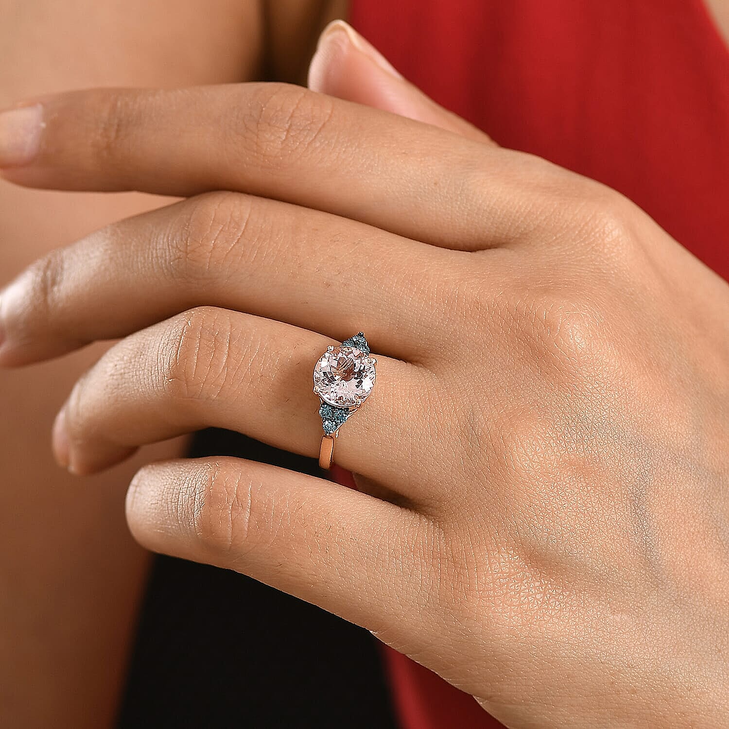 Certified & Appraised AAA Pink Morganite and Luxuriant Lab Grown Blue Diamond G-H SI 2.60 ctw Ring in 10K Rose Gold (Size 10.0)