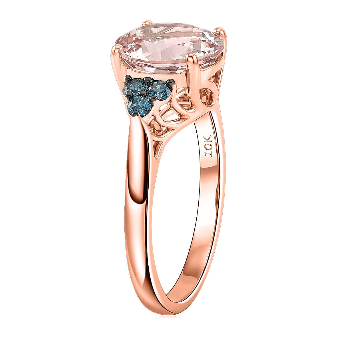 Certified & Appraised AAA Pink Morganite and Luxuriant Lab Grown Blue Diamond G-H SI 2.60 ctw Ring in 10K Rose Gold (Size 10.0)