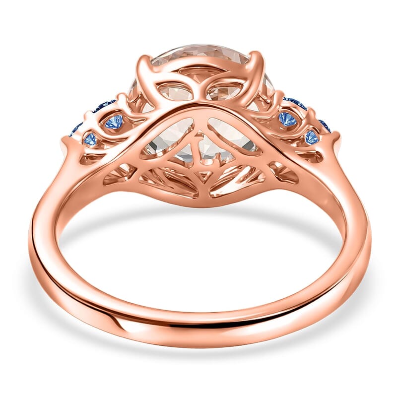 Certified & Appraised 10K Rose Gold AAA Pink Morganite, Luxuriant Lab Grown Blue Diamond (G-H, SI) (0.40 cts) Ring (Size 5.0) (Del. in 7-10 Days) 2.60 ctw