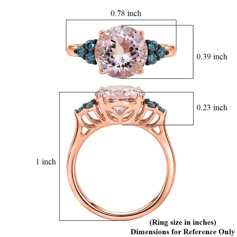 Certified & Appraised 10K Rose Gold AAA Pink Morganite, Luxuriant Lab Grown Blue Diamond (G-H, SI) (0.40 cts) Ring (Size 5.0) (Del. in 7-10 Days) 2.60 ctw