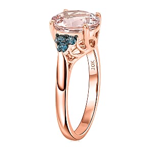 Certified & Appraised 10K Rose Gold AAA Pink Morganite, Luxuriant Lab Grown Blue Diamond (G-H, SI) (0.40 cts) Ring (Size 5.5) (Del. in 7-10 Days) 2.60 ctw