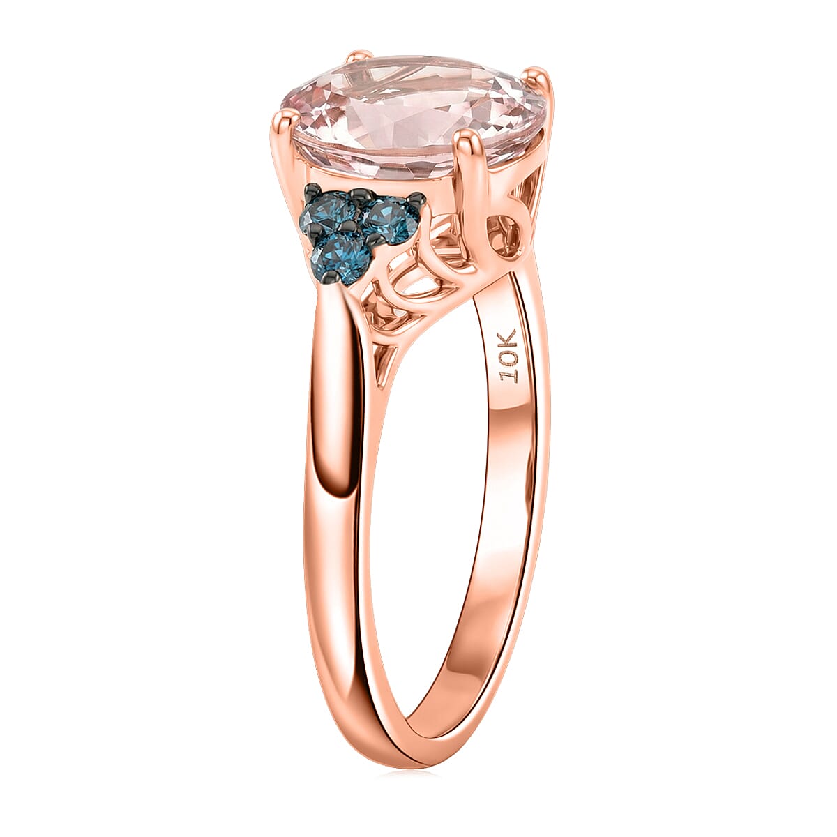 Certified & Appraised AAA Pink Morganite and Luxuriant Lab Grown Blue Diamond G-H SI 2.60 ctw Ring in 10K Rose Gold (Size 6.0) image number 3