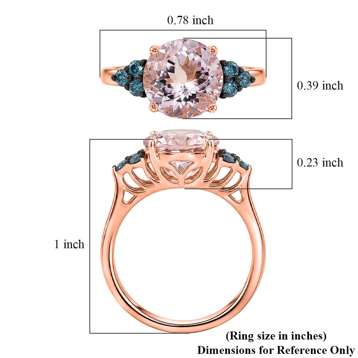 Certified & Appraised AAA Pink Morganite and Luxuriant Lab Grown Blue Diamond G-H SI 2.60 ctw Ring in 10K Rose Gold (Size 6.0) image number 5