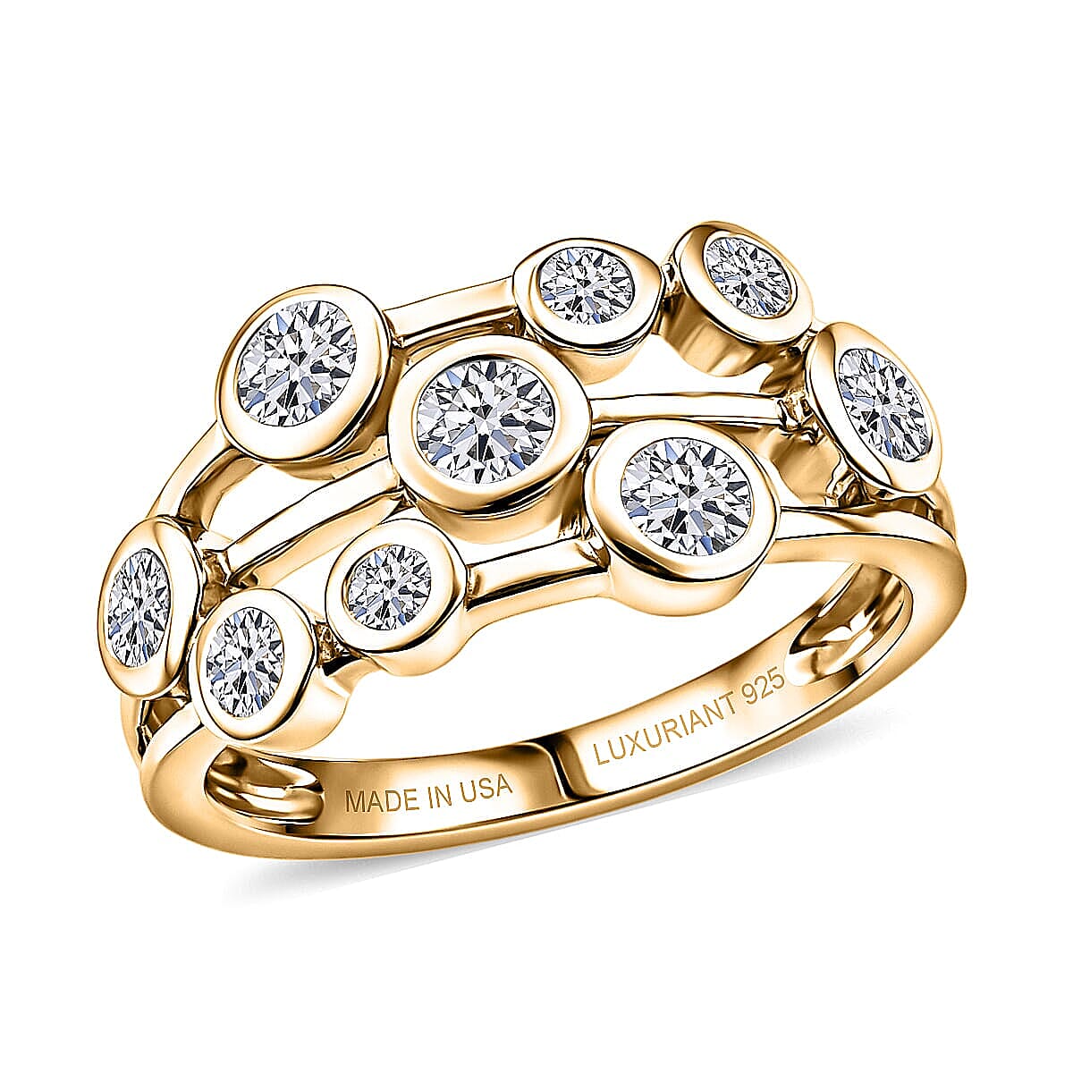 Luxuriant Lab Grown Diamond G-H SI 1.00 ctw Cluster Ring in 18K Vermeil Yellow Gold Over Sterling Silver (Size  5.0)