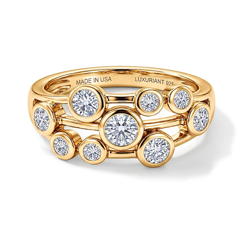 Luxuriant Lab Grown Diamond G-H SI 1.00 ctw Cluster Ring in 18K Vermeil Yellow Gold Over Sterling Silver (Size  5.0)