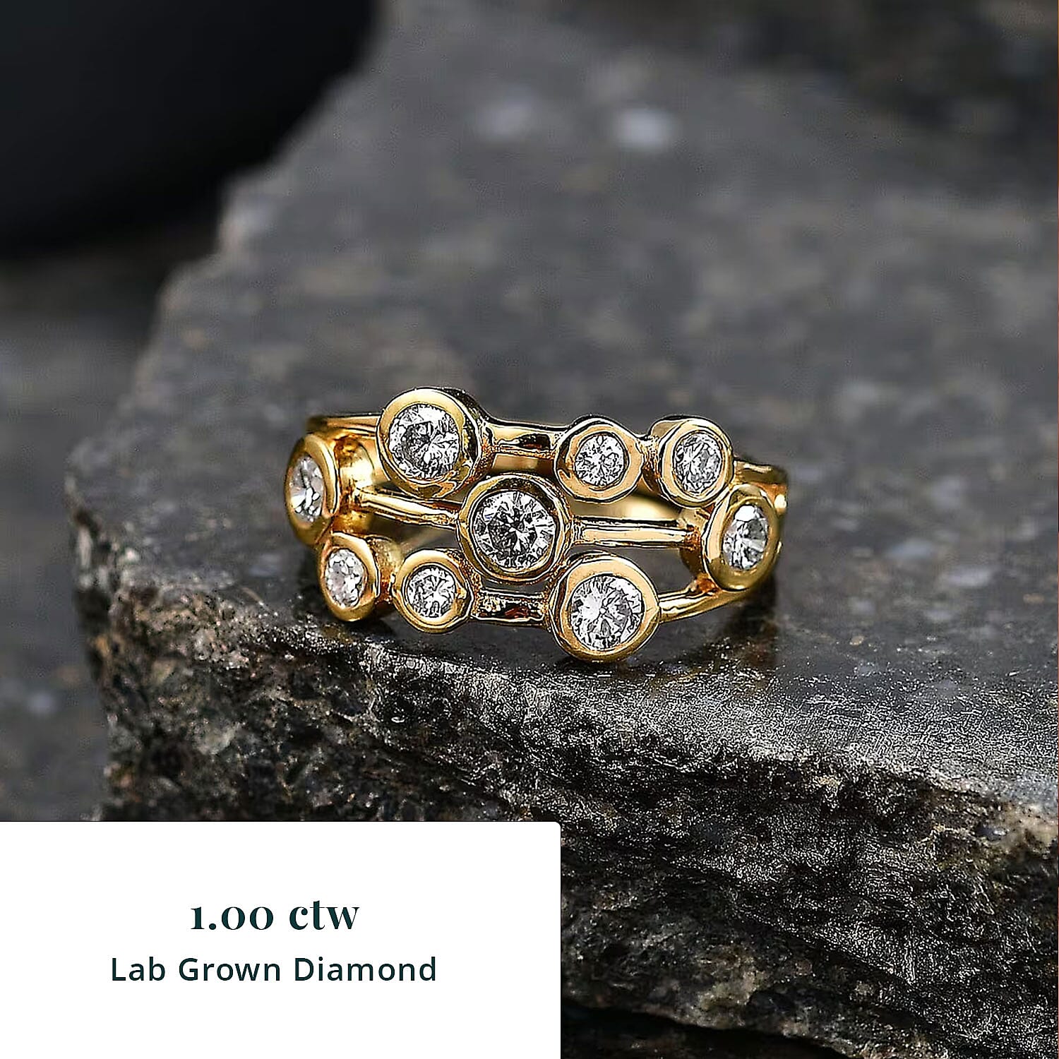 Luxuriant Lab Grown Diamond G-H SI 1.00 ctw Cluster Ring in 18K Vermeil Yellow Gold Over Sterling Silver (Size  5.0)