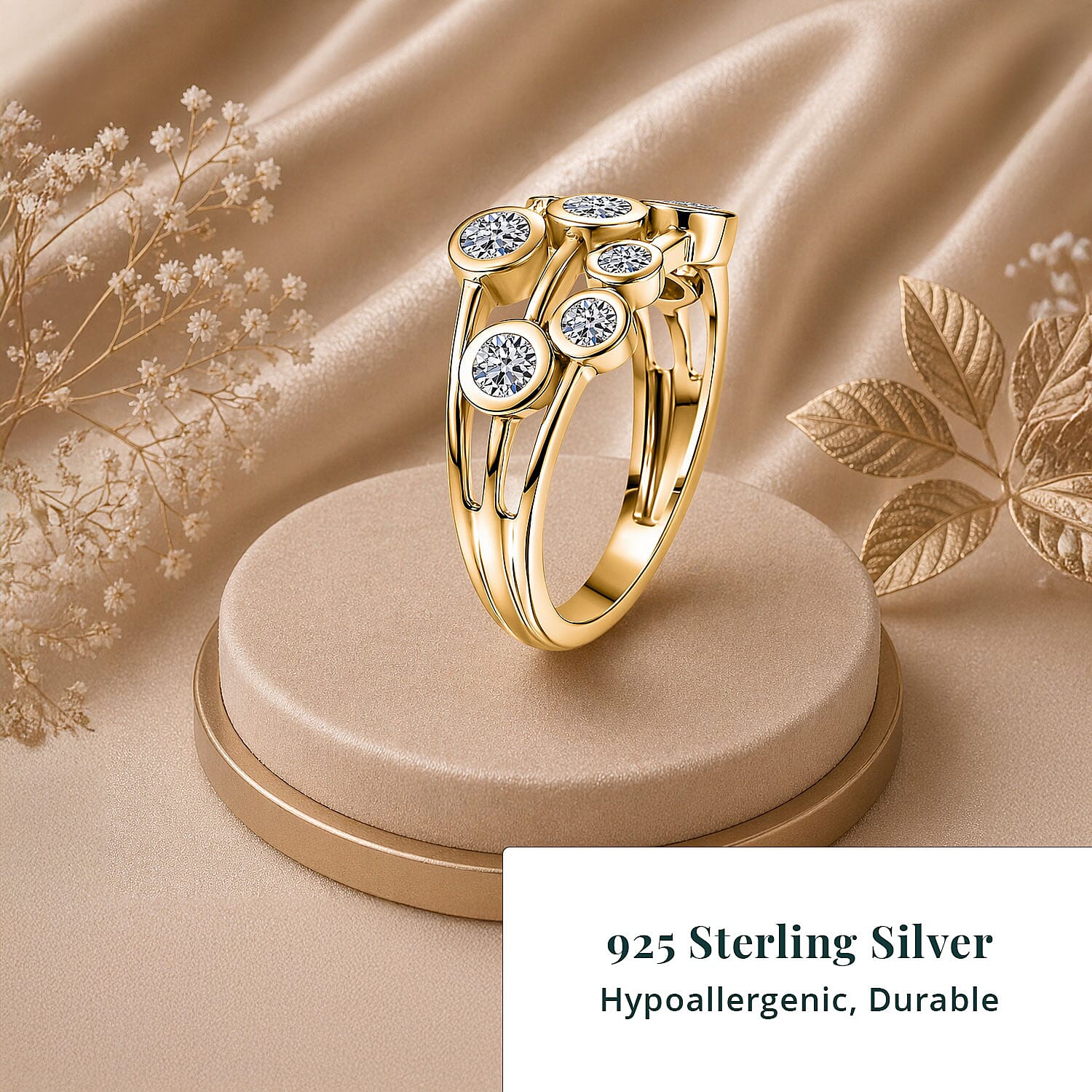 Luxuriant Lab Grown Diamond G-H SI 1.00 ctw Cluster Ring in 18K Vermeil Yellow Gold Over Sterling Silver (Size  5.0)