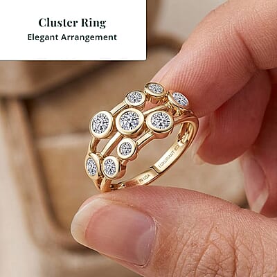 Luxuriant Lab Grown Diamond G-H SI 1.00 ctw Cluster Ring in 18K Vermeil Yellow Gold Over Sterling Silver (Size  5.0)