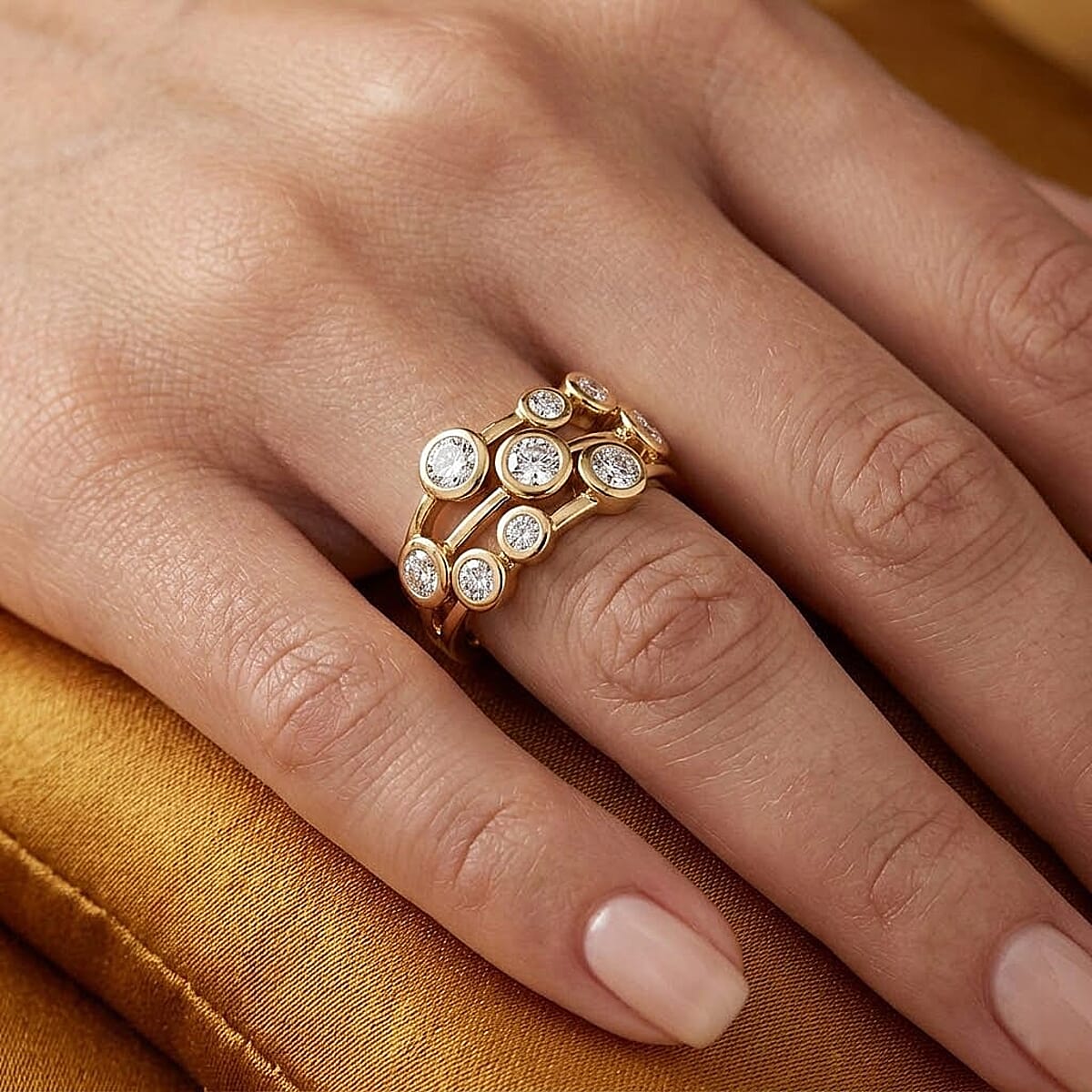 Luxuriant Lab Grown Diamond G-H SI 1.00 ctw Cluster Ring in 18K Vermeil Yellow Gold Over Sterling Silver (Size  7.0) (Del. In 10-12 Days) image number 2