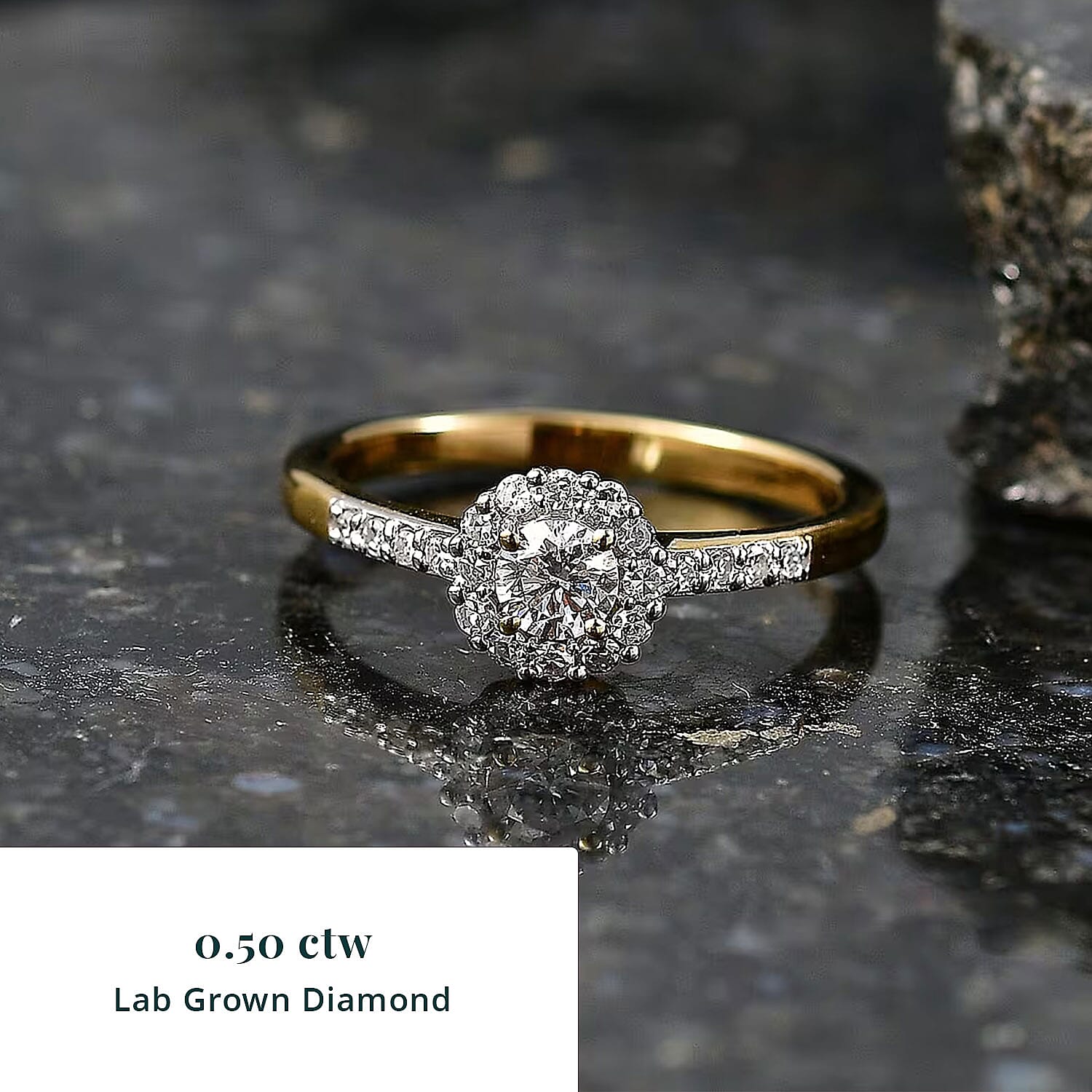 Luxuriant Lab Grown Diamond G-H SI 0.50 ctw Ring in 18K Vermeil Yellow Gold Over Sterling Silver (Size  5.0)