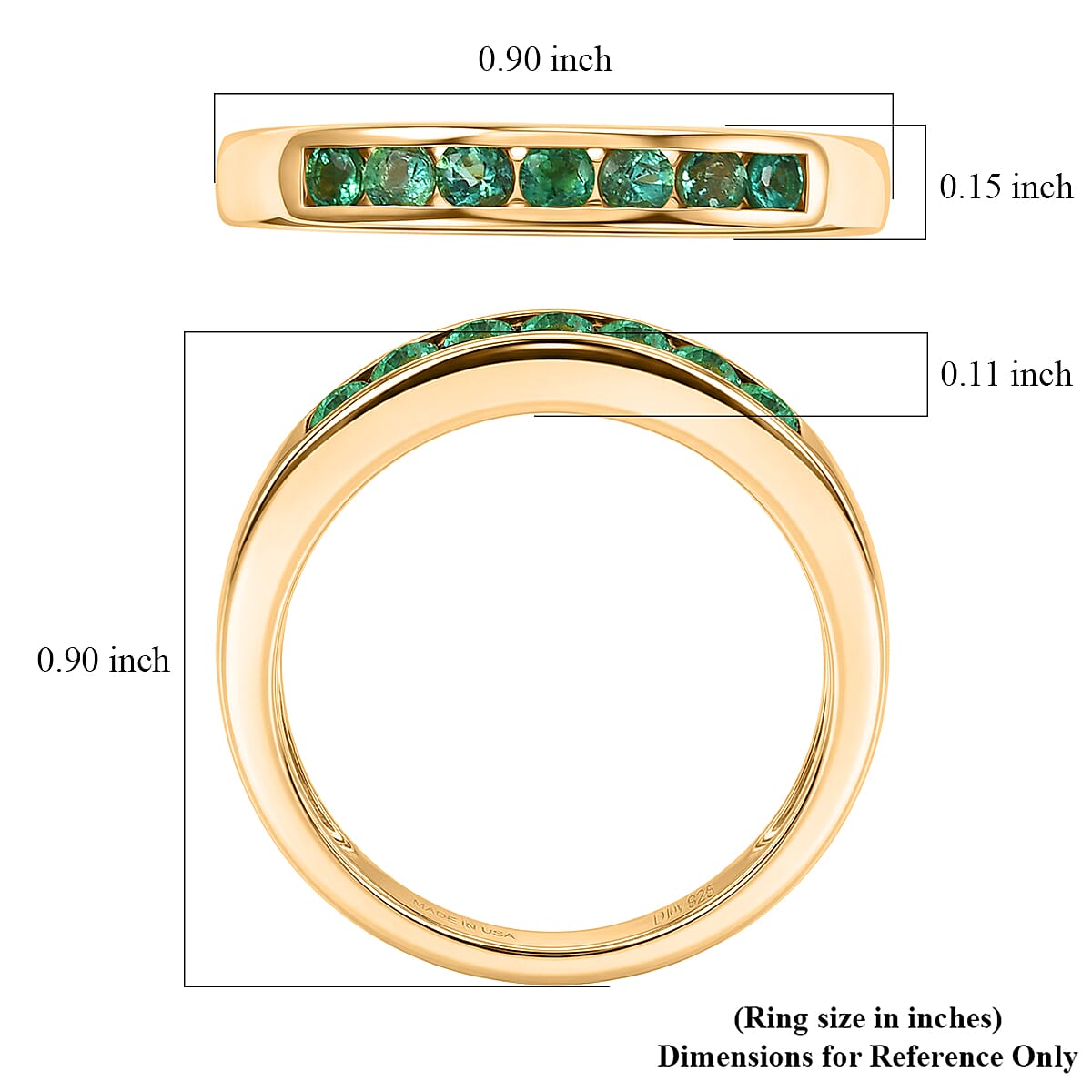 D'Joy Boyaca Colombian Emerald 0.50 ctw Royal Glow Band Ring in 18K Vermeil Yellow Gold Over Sterling Silver (Size 6.0)