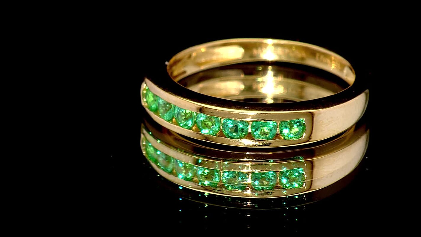 D'Joy Boyaca Colombian Emerald Ring in 18K Vermeil YG Over Sterling Silver (Size 6.0) 0.40 ctw