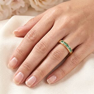 D'Joy Boyaca Colombian Emerald 0.50 ctw Royal Glow Band Ring in 18K Vermeil Yellow Gold Over Sterling Silver (Size 7.0)