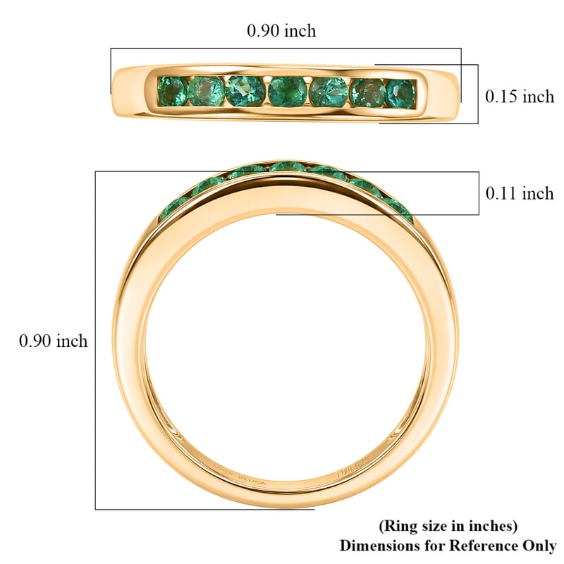 D'Joy Boyaca Colombian Emerald 0.50 ctw Royal Glow Band Ring in 18K Vermeil Yellow Gold Over Sterling Silver (Size 7.0)