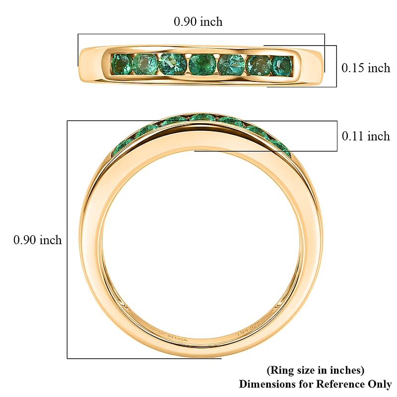 D'Joy Boyaca Colombian Emerald 0.50 ctw Royal Glow Band Ring in 18K Vermeil Yellow Gold Over Sterling Silver (Size 7.0)