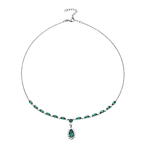 D'Joy Premium Grandidierite and Moissanite 5.00 ctw Necklace in Rhodium Over Sterling Silver 18-20 Inches 