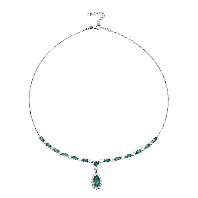 D'Joy Premium Grandidierite and Moissanite 5.00 ctw Necklace in Rhodium Over Sterling Silver 18-20 Inches