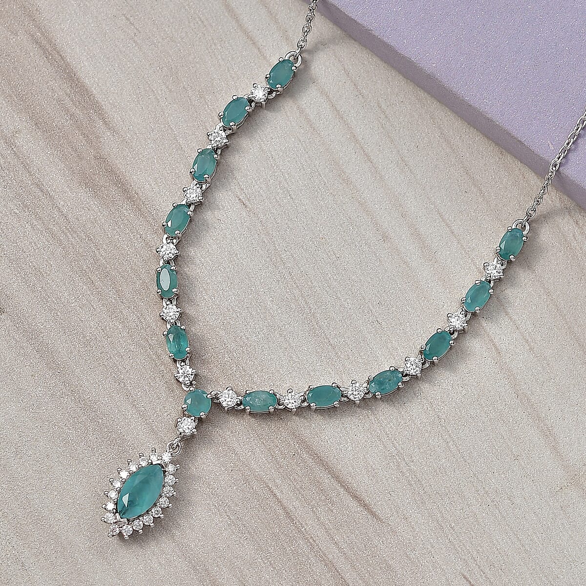 D'Joy Premium Grandidierite and Moissanite 5.00 ctw Necklace in Rhodium Over Sterling Silver 18-20 Inches  image number 1