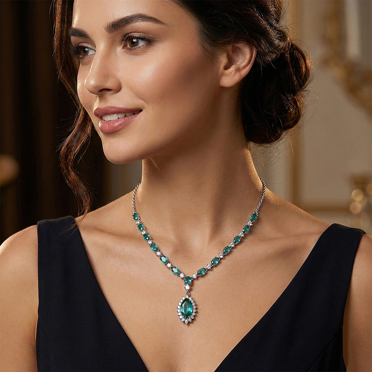 D'Joy Premium Grandidierite and Moissanite 5.00 ctw Necklace in Rhodium Over Sterling Silver 18-20 Inches  image number 2