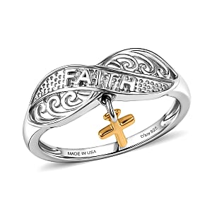 D'Joy Eternal Faith Ring in 18K Vermeil YG and Rhodium Over Sterling Silver (Size 10.0) 2.80 Grams