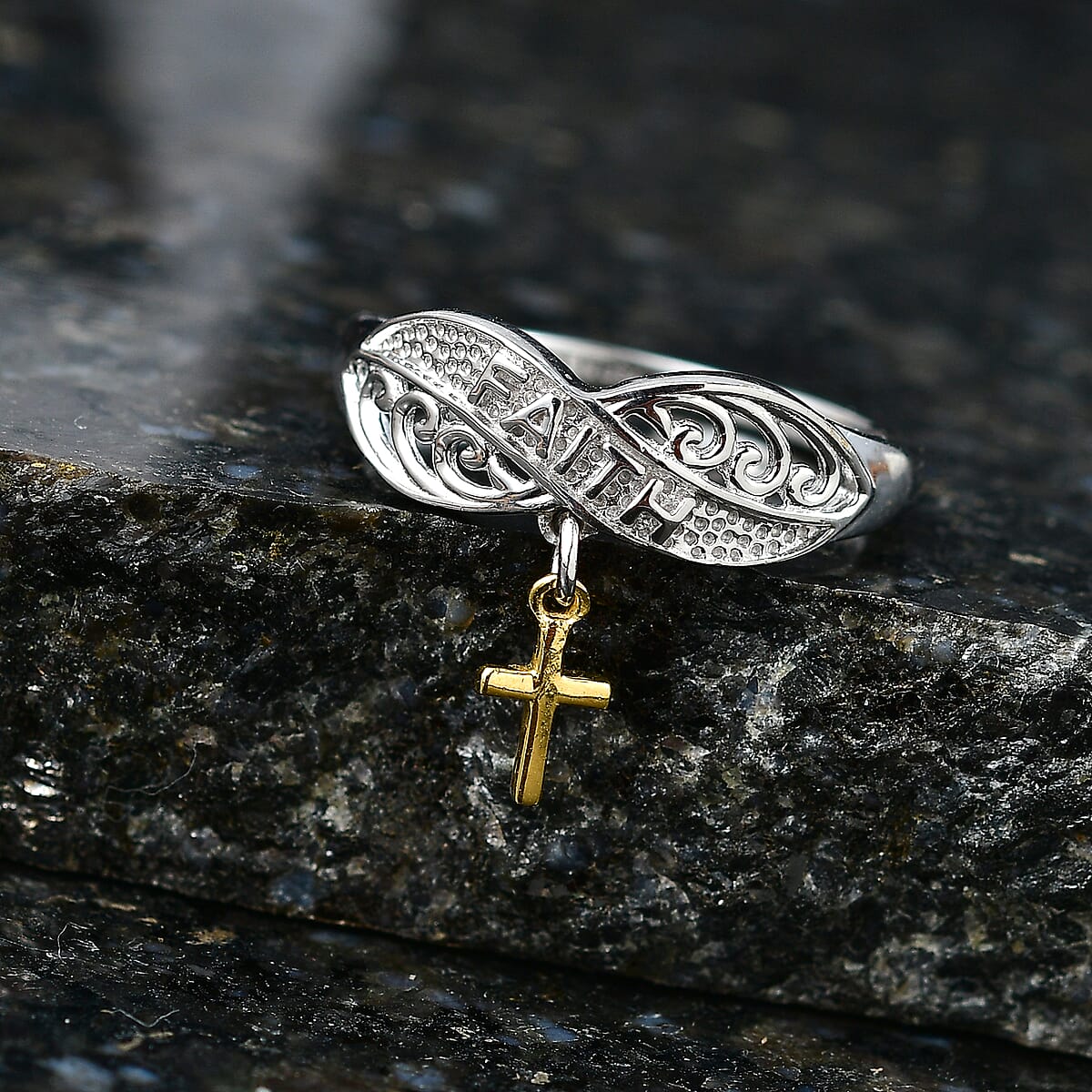 D'Joy Eternal Faith Ring in 18K Vermeil YG and Rhodium Over Sterling Silver (Size 10.0) 2.80 Grams image number 1