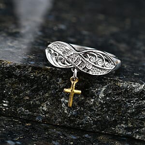 D'Joy Eternal Faith Ring in 18K Vermeil YG and Rhodium Over Sterling Silver (Size 10.0) 2.80 Grams