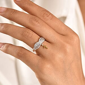 D'Joy Eternal Faith Ring in 18K Vermeil YG and Rhodium Over Sterling Silver (Size 10.0) 2.80 Grams