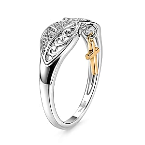 D'Joy Eternal Faith Ring in 18K Vermeil YG and Rhodium Over Sterling Silver (Size 10.0) 2.80 Grams
