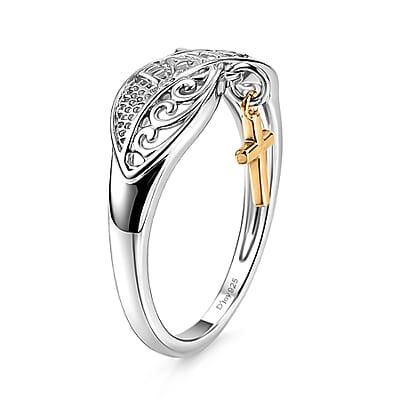 D'Joy Eternal Faith Ring in 18K Vermeil YG and Rhodium Over Sterling Silver (Size 5.0) 2.80 Grams