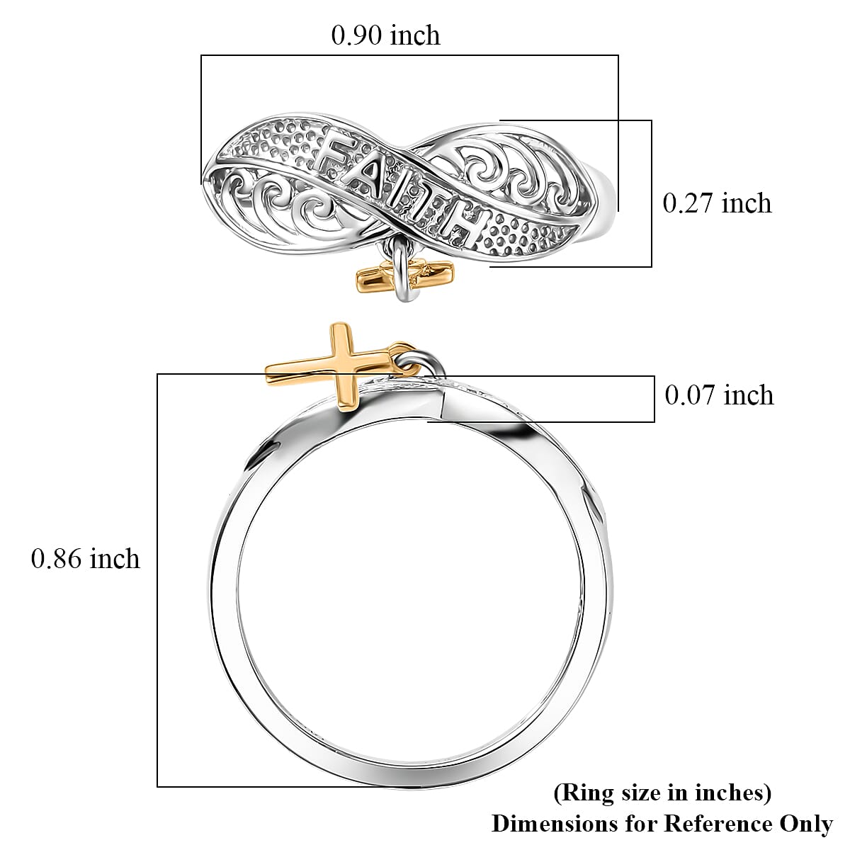 D'Joy Eternal Faith Ring in 18K Vermeil YG and Rhodium Over Sterling Silver (Size 9.0) 2.80 Grams image number 5