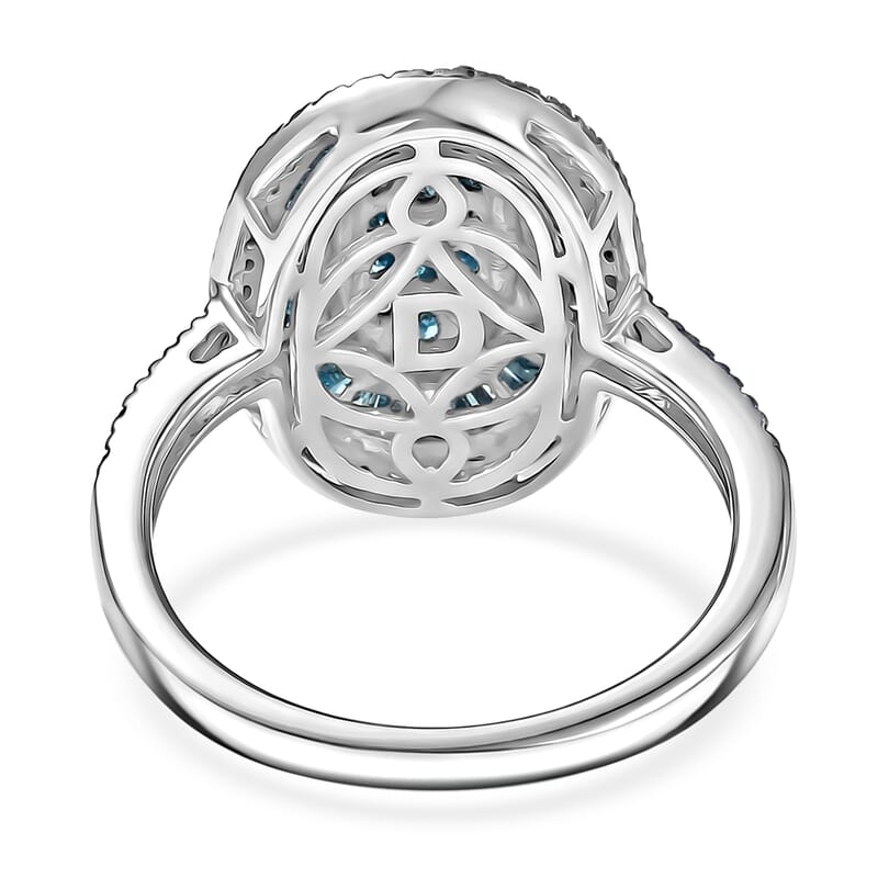 D'Joy Blue Diamond 1.00 ctw Royal Sunburst Ring in Rhodium Over Sterling Silver (Size 10.0)